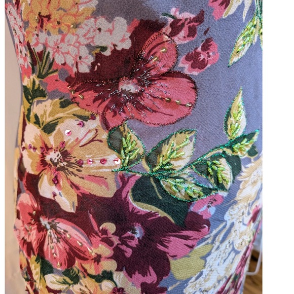 Boho Cottage Fairy Y2K Romantic Wedding Soft Purple Floral M Beads Midi Dress - Picture 3 of 10